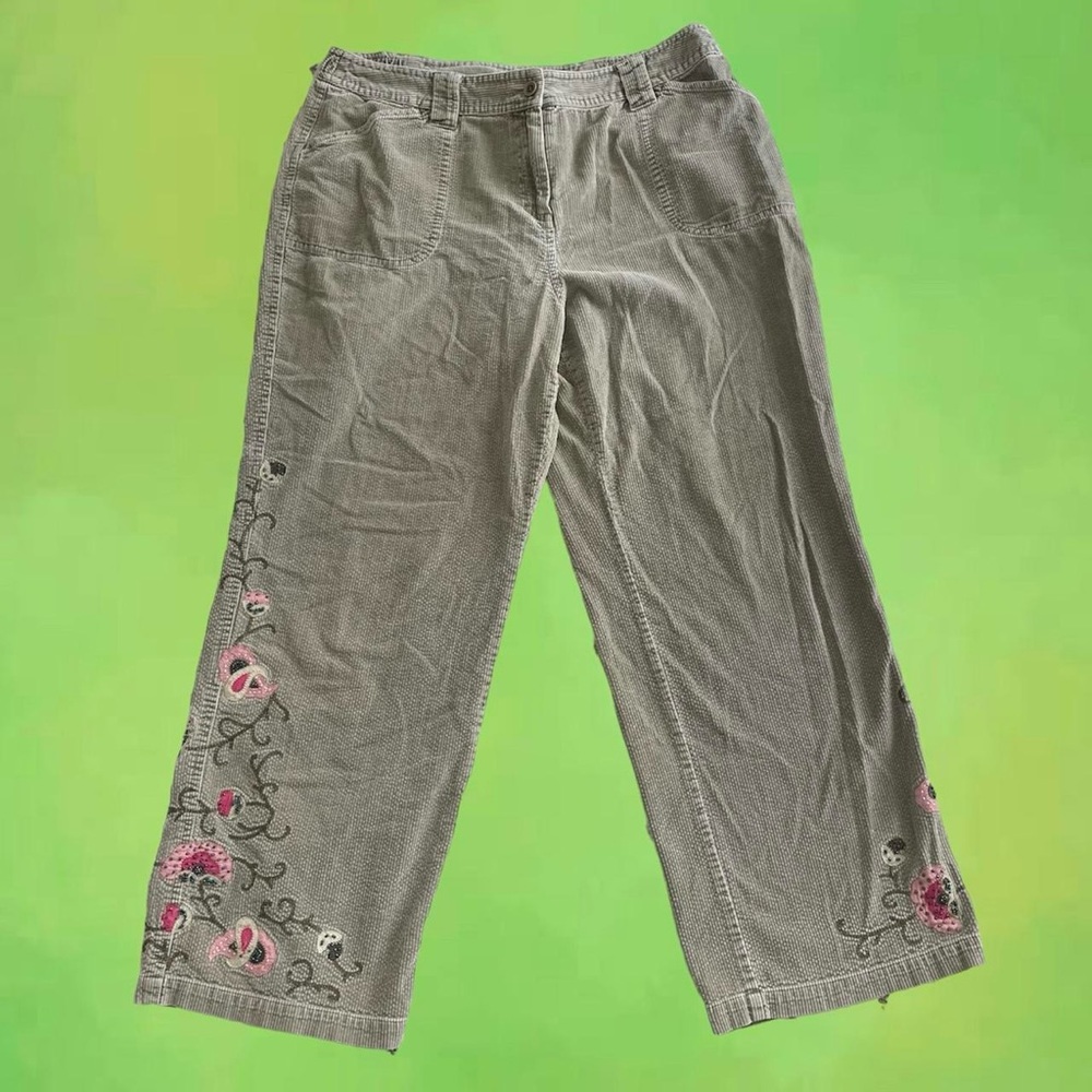 Floral Embroidered Corduroy Pants